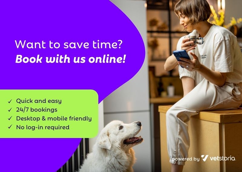 Carousel Slide 2: We have some exciting news to share with you! Our clinic now offers online booking, allowing you to schedule appointments for your furry friend on your desktop or mobile device-no login required!